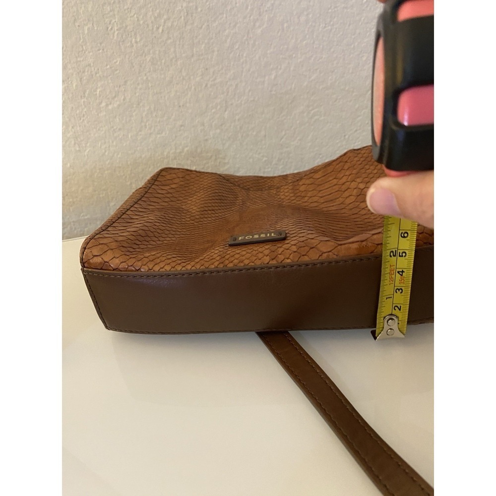 Fossil Croc Leather Effect Messenger Bag Baked Clay Tan And Brown Crossbody - Picture 15 of 16